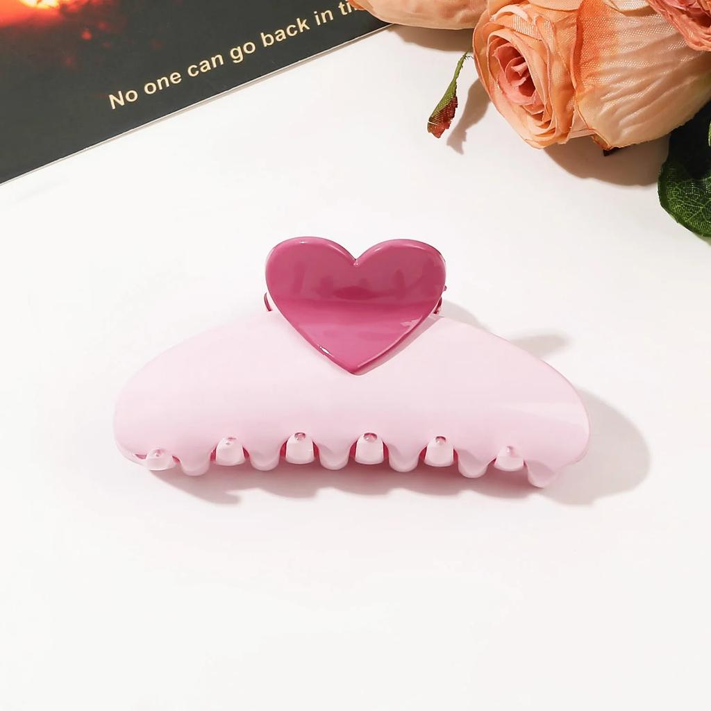 New Candy Color Love Heart 5.11" Big Size Hair Claw Clips for Women Girls Elegant Geometric Plastic Spring Summer Headwear Gift