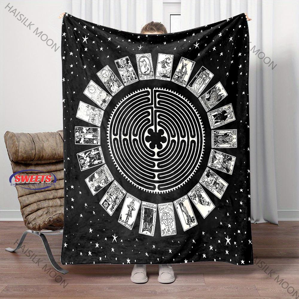 12 Zodiac Card Printed Blanket - Super Soft Bedding Divination Tarot Pattern Lightweight Home Four Season Throw & Shawl Blanket