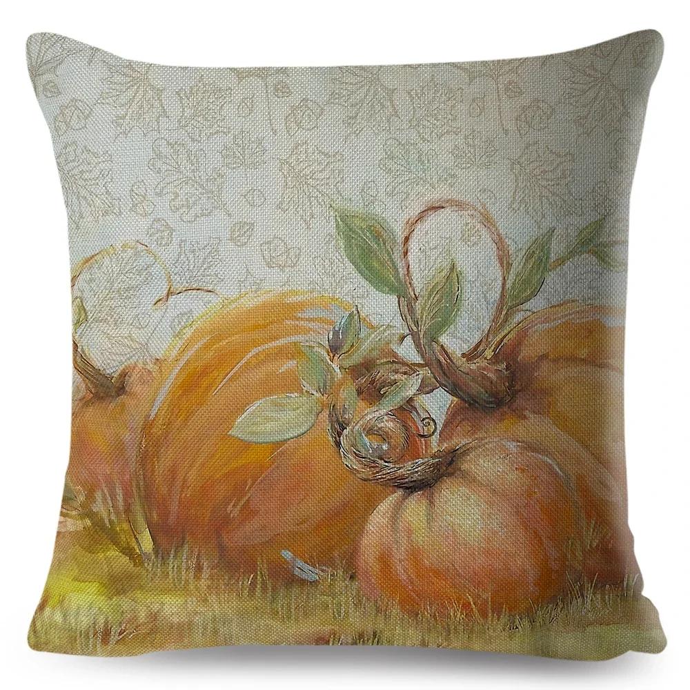 Bunter Aquarell-Kürbis Kissenbezug Dekor Cartoon Pflanze Bedruckter Kissenbezug für Sofa Zuhause Polyester Kissenbezug x