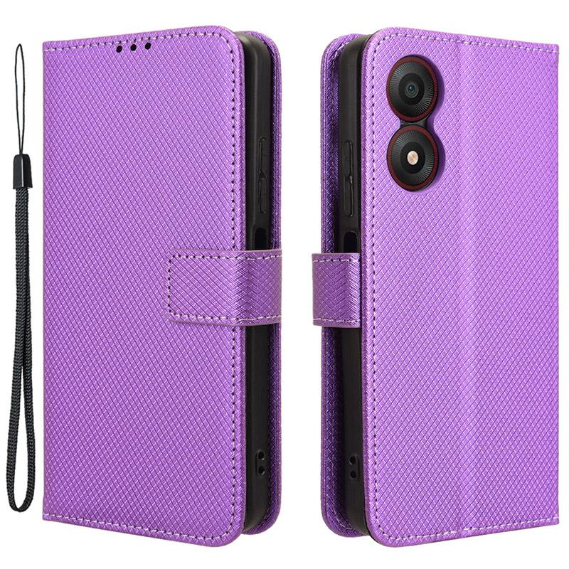 

Для ZTE Blade A34 кожаный чехол-кошелек чехол для телефона с ромбовидной текстурой Purple