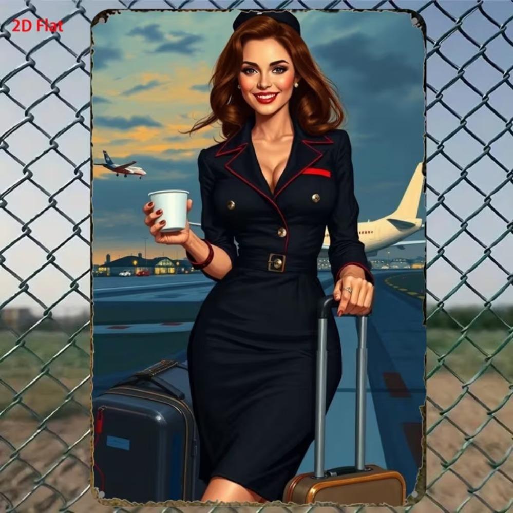 Vintage Pinup Girl in Red Polka Dot Dress Retro Metal Tin Sign Wall Art Decor