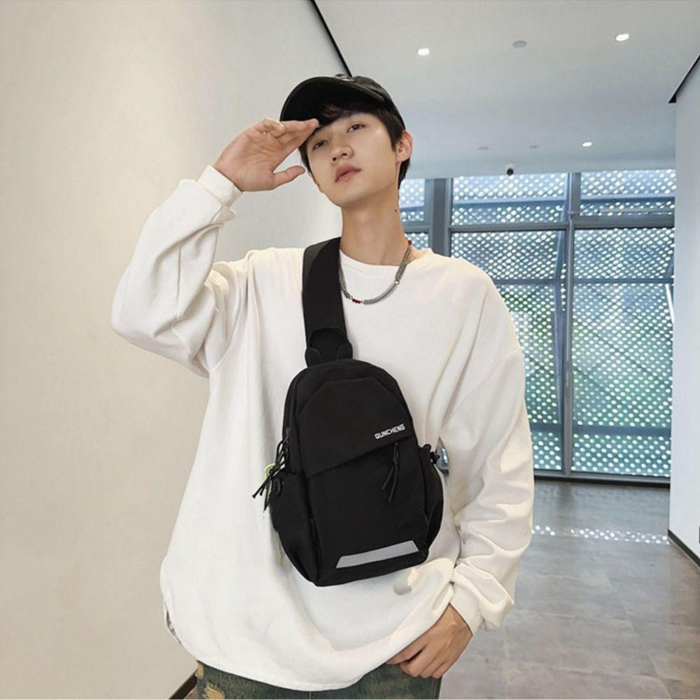 Large Capacity Shoulder Crossbody Bag Solid Color Sports Knapsack Fashion Nylon Chest Bag  Street