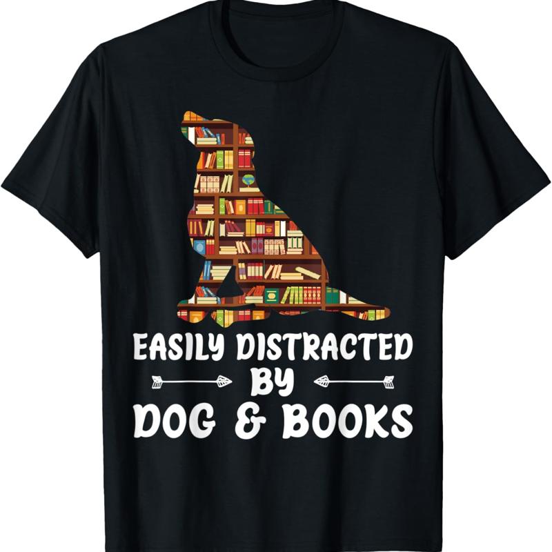 Easily Distracted By Dog And Books Reading Lover Boys Girls T Shirt