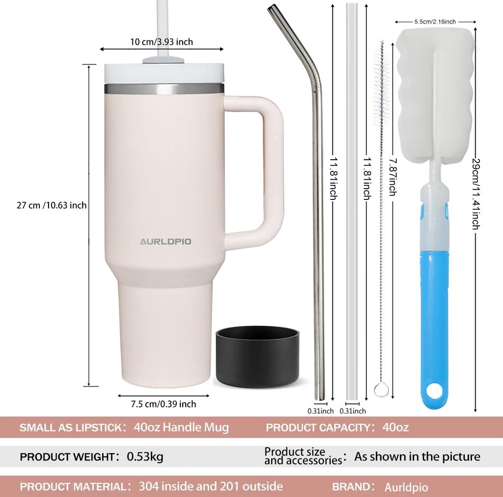 40 oz Tumbler with Handle and Straw Cup Holder Compatible for Travel Office Home Coffee Cup| Insulated Stainless Steel Water Cup