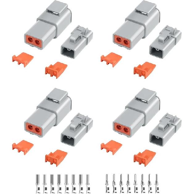 32 PCS Deutsch DTP Connector Kit 2 Pin Automotive Waterproof Connectors 4 Sets With Size 12 Stamped Contacts Gauge 14-12 AWG Wire Size,25A
