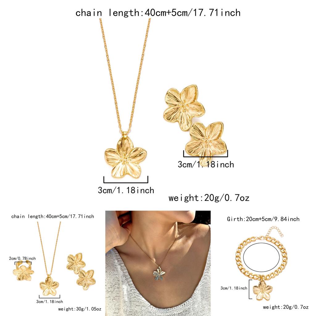 Alloy Flower Pendant Chain With Matching Earrings For Spring Fashion Accessories
