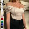 Women's Fashion Casual Summer Spring Solid Color Print Short Sleeve One Shoulder Blouses & Shirts