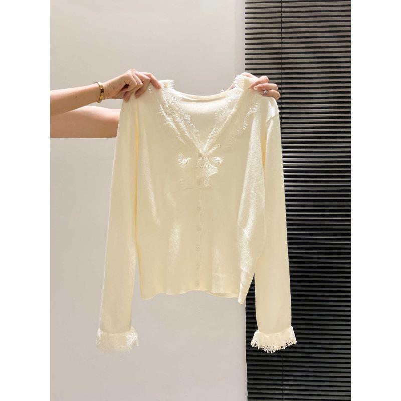 Gentle Lace Splicing Collar Knitted Top Women's Autumn and Winter Temperament Soft Waxy Button Sweater Cardigan