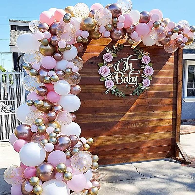 Rose Gold Pink White Wreath Arch Kit Baby Bath Birthday Party Balloon Decoration