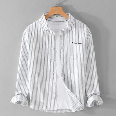 Striped Men's Long Sleeve Shirt Fresh Literary Style Korean Cotton Casual Fashionable Men's Shirt