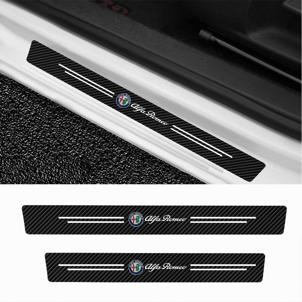 4pcs/set Leather Car Door Sill Threshold Anti-scratch Protector Stickers Car logo For Alfa Romeo 147 Mito GT 156 159 Accessories