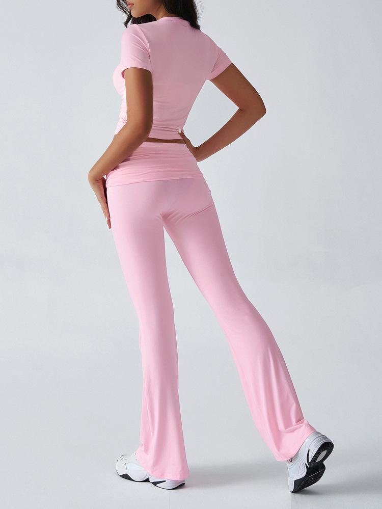 European & American Women's Slim Fit Short Sleeve Long Pants Suit - Spring/Summer 2025 Collection, Casual Solid Color.