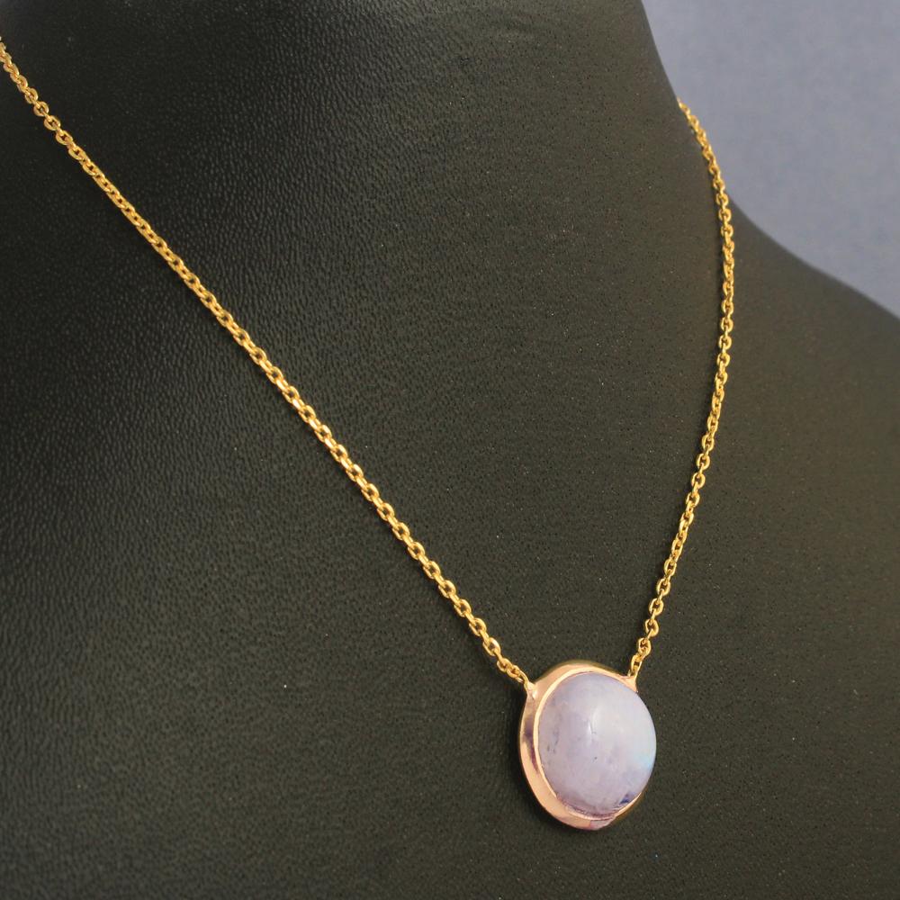 Moonstone June Colier cu piatră de naștere, placat cu aur galben, 100% argint 925, bijuterii lucrate manual