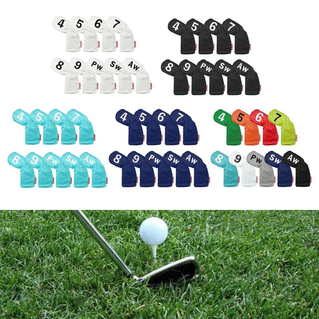 9 Pieces Golf , Head Cover 49,PW,SW,AW Long Neck Waterproof PU Leather Brands Accessories