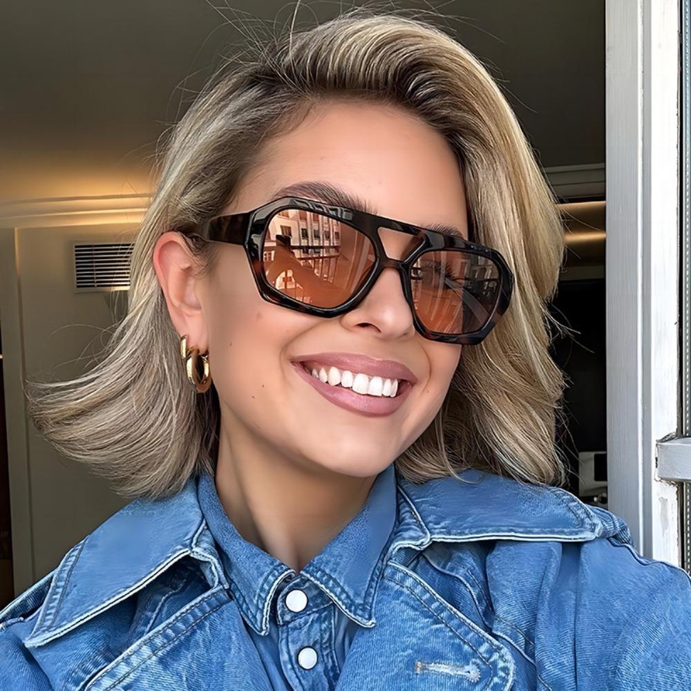 

Double Beam Irregular Square Sunglasses Big Frame Retro Trend Eyewear Outdoor Style 4