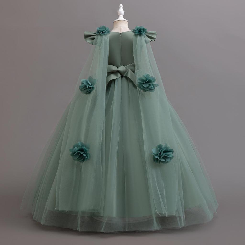 New Long Elegant Dress for Young Girls Flower Girl Princess Dresses White Formal Clothes From 4 To12 Years