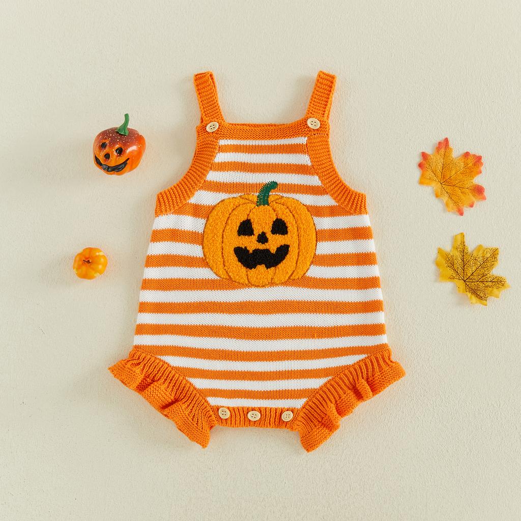 Citgeett Autumn Halloween Infant Baby Girl Bodysuit Sleeveless Embroidery Knit Overalls Casual Clothes