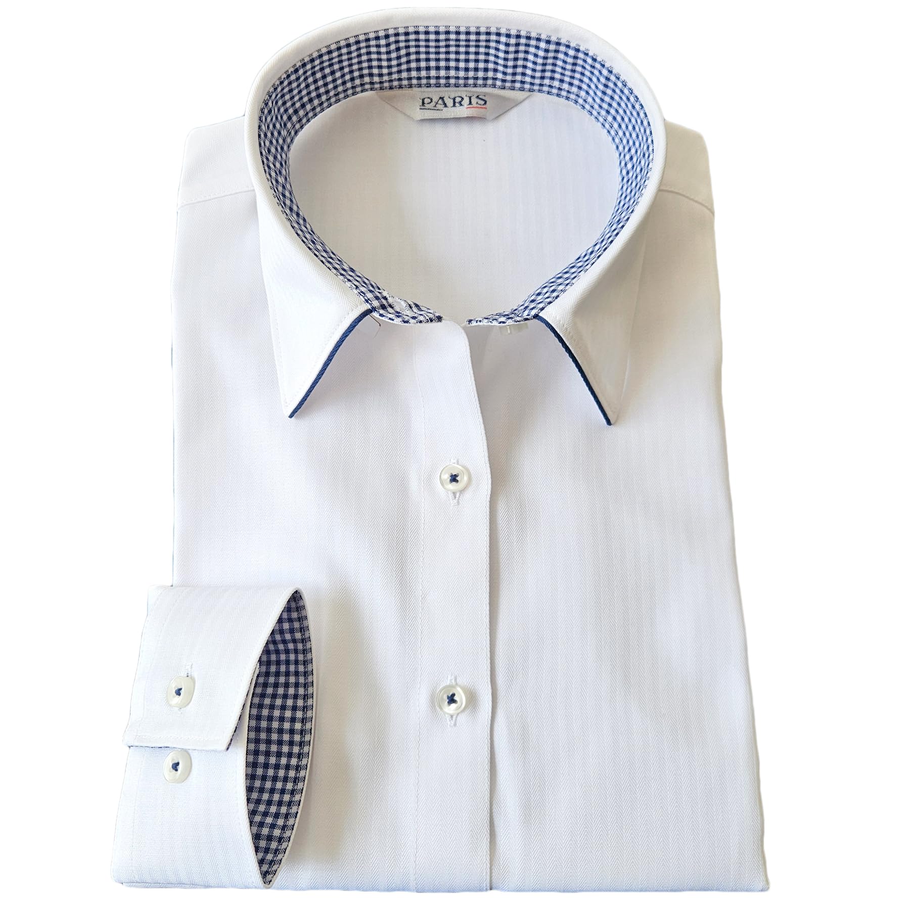 

[PARIS 16e] Women s Shirt Blouse, Long-Sleeved, Office Shirt, White, Wrinkle-Resistant, Navy Piping, Sizes M and D