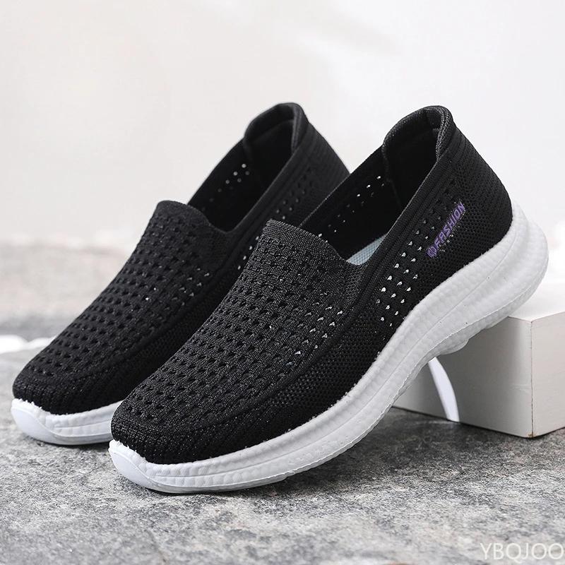 Fashion Mesh Breathable Soft Sole Hollowed Out One Foot Walking Sports Casual Shoes with Simple Flat Bottom Zapatos De Mujer Sneakers