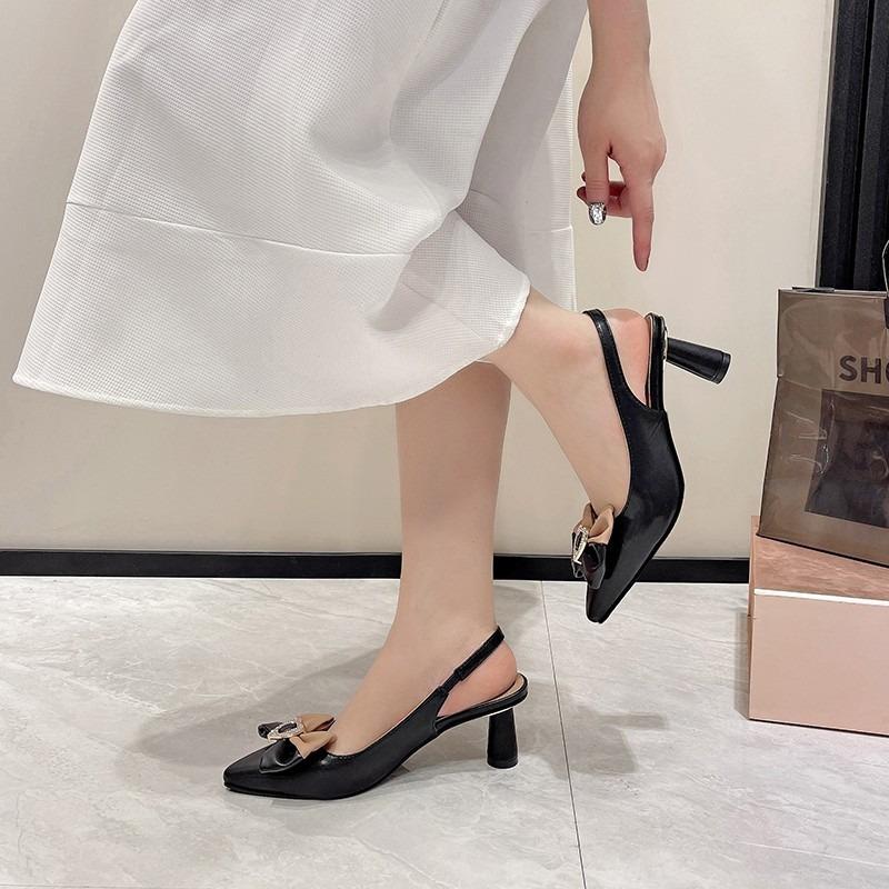 Large size bag head sandals women's spring style bow pointed head shallow mouth thin heel back strap high heels