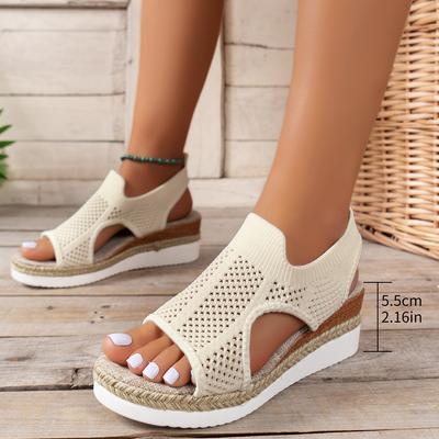 Sommer Neue Slope Heel Sandalen Flyknit Atmungsaktive Mesh Fischmaul Damen Sandalen