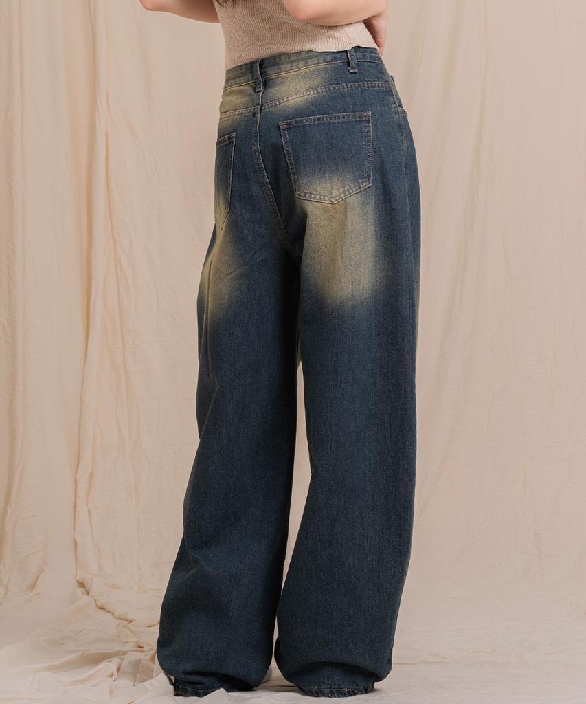 Ellamo 54_4 Women'S One-Pin Tuck Washed Wide Denim Pants (Basic/Long)_Yellowteen