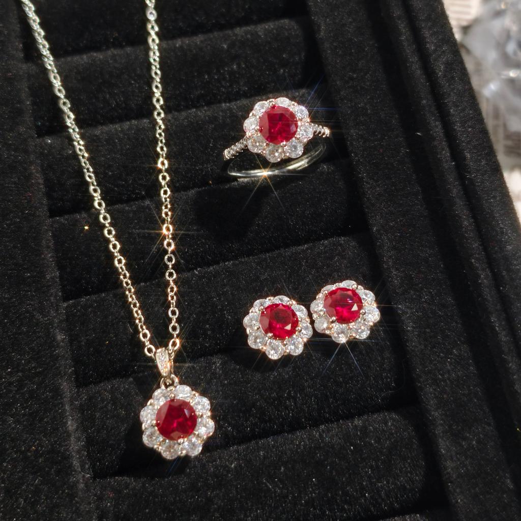 2025 Fashion Jewelry Set 925 Pure Silver Engagement Style Ring Earrings Necklace Women's Party Gift