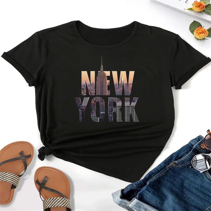 

Short-sleeved T-shirt European and American summer new women s fashion casual home commuting versatile round neck short-sleeved T-shirt 5XL чорний