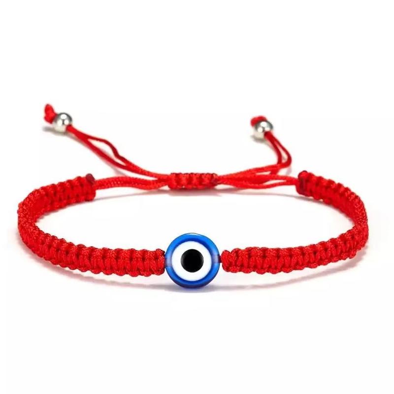 1PC Evil Eye Bracelet Handwoven Adjustable Friendship Cord with Blue Eye Charm - Stretchable Spiritual Protection Anklet for Women Men 15-30cm
