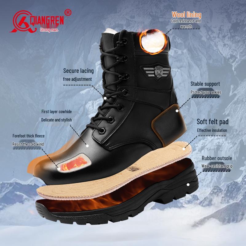 3515 Botas de Vuelo de Lana de Caña Alta para Hombre Strongman - Cremallera Lateral, Resistentes al Desgaste, Cálidas Botas de Invierno para Montar y Entrenamiento al Aire Libre.