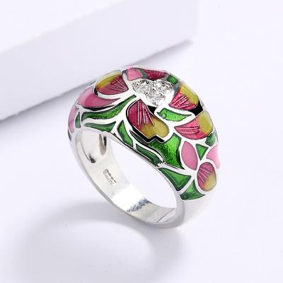 Anello Fiorito Colorato Bianco Zircone Argento di Alta Qualità per Donne Festa di Compleanno Fidanzamento Gioiello Regalo