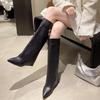 Fashion 2025 New High Quality Metal Decor Wedge Heel Knee High Boots Women Autumn Winter Fashion Pants Boots Woman Leather Long Boots