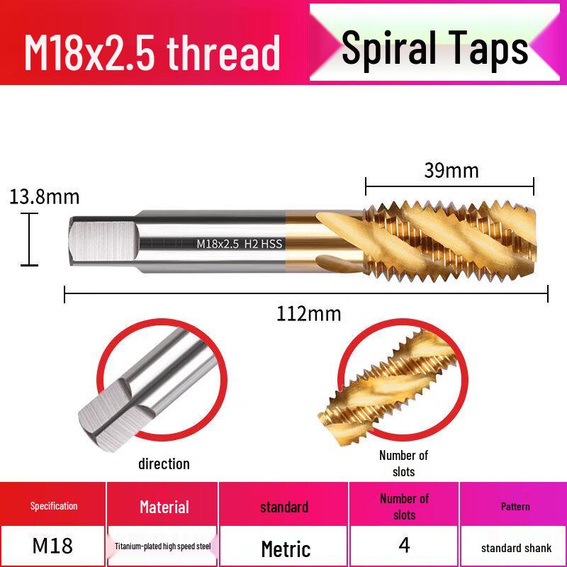 

Jundingying M18*2.5 Titanium Plated Spiral Tap