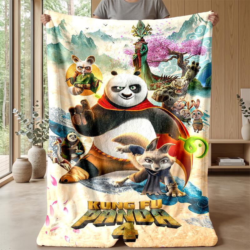Kung Fu Panda Cozy Flannel Blanket, Comfortable Warm Throw Blanket for Bedroom Sofa Home Use