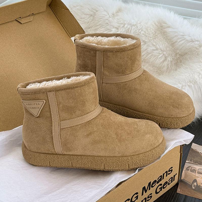 Real fur integrated thick-soled warm cotton shoes, new winter versatile velvet thickened short boots, snow boots