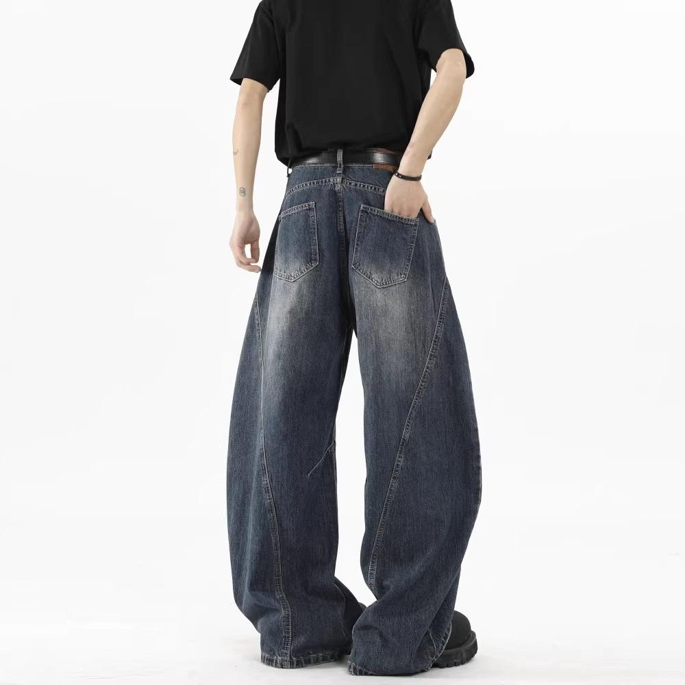 American Baggy Scimitar Jeans Men's Spring and Autumn New Trendy Brand Design Sense Ripped High Street Straight Mopping Trousers