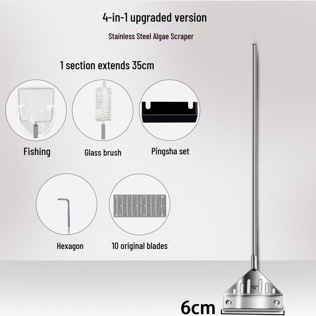 Aquatic Plant Tank Cleaning Set: Algae Scraper, Seaweed Remover, Moss Knife, No Dead Angle Brush Tool.