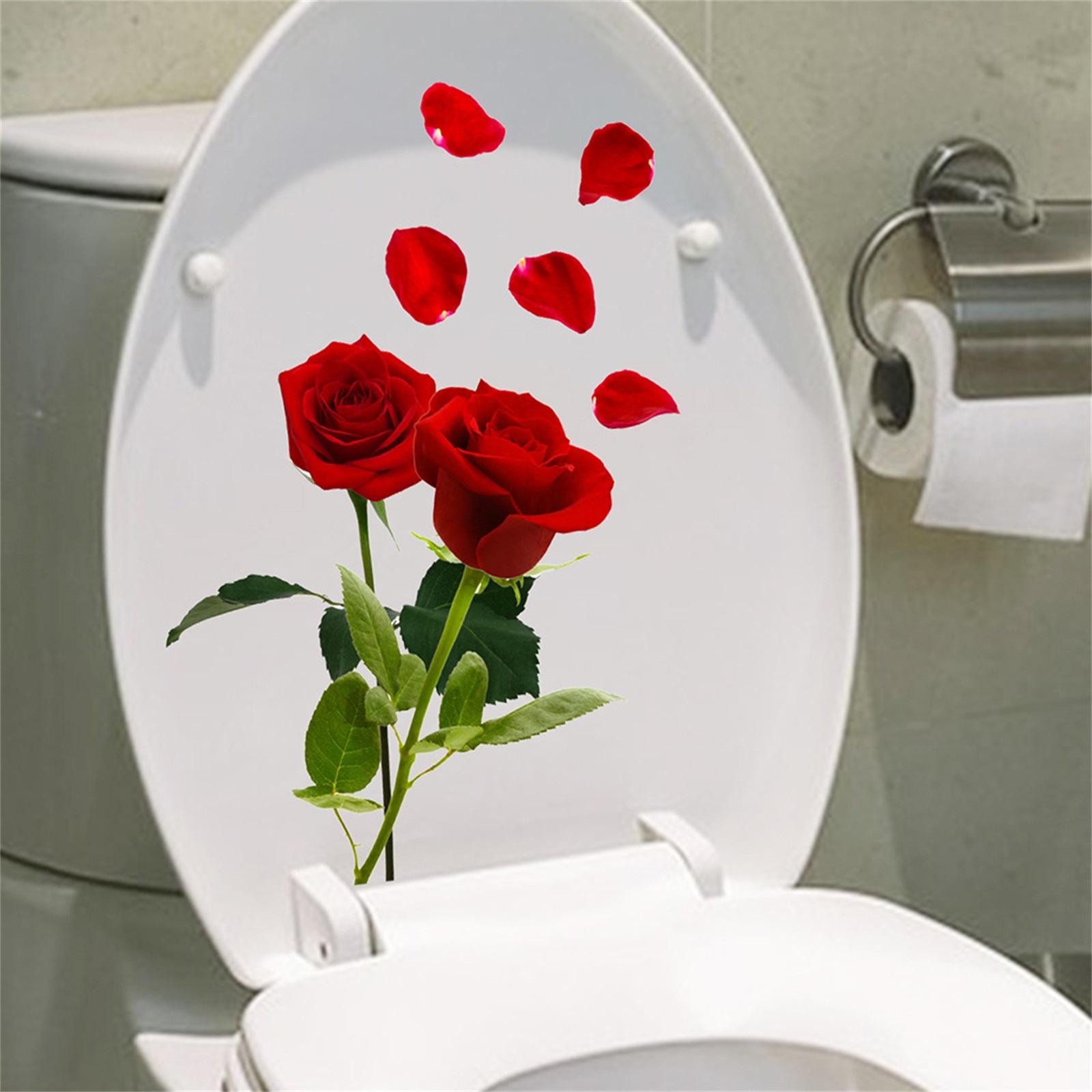 

2 Наклейки на унитаз с красными розами с матовыми ПВХ-наклейками N1751 Трансграничные наклейки на стену для ванной комнаты и туалета