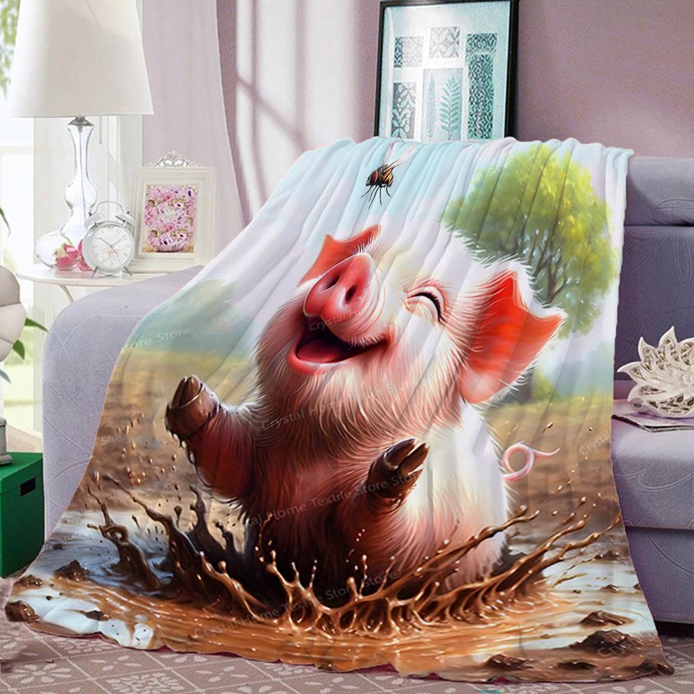 Kawaii Cute Pig Cartoon Soft Flannel Blankets,Keep Warm Throw Blanket Comfortable Blanket for Picnic Beds Sofa Home Bedroom Kids