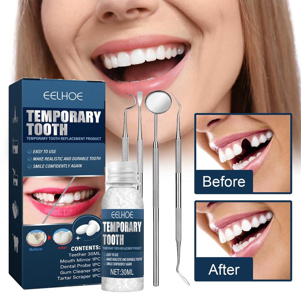 30ml Teeth Repair Kit Temporary Solid Tooth Hole Repair Materials Practical Unisex Adults with 4 Dental Tools Tooth Beauty Tool