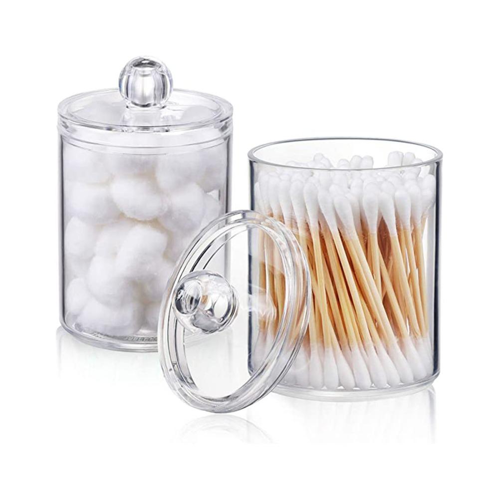 4pcs Canister Set Clear Storage Jar PS Plastic Round Bathroom Canister With Lid Clear Plastic Jar Bathroom Storage