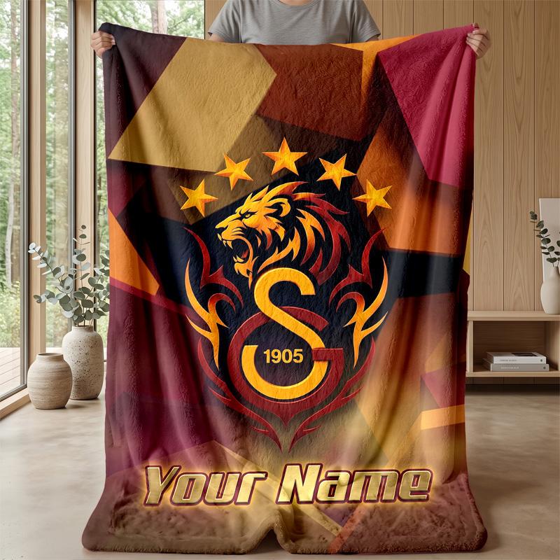 Custom Text Flannel Throw Blanket, Lightweight Cozy Bed Sofa BlanketGalatasaray FC