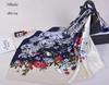 [BYSIFA] New Blue Pure Silk Satin Scarf Shawl Women Brand Floral Design Large Square Scarves Elegant Muslim Ladies Head Scarf