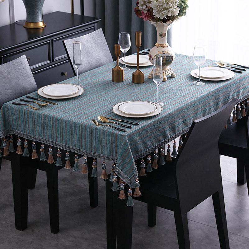 European Luxury Tassels Embroidered Tablecloth, Rectangular, Square, Round, Dining Coffee Table Cover, Party Event Decor