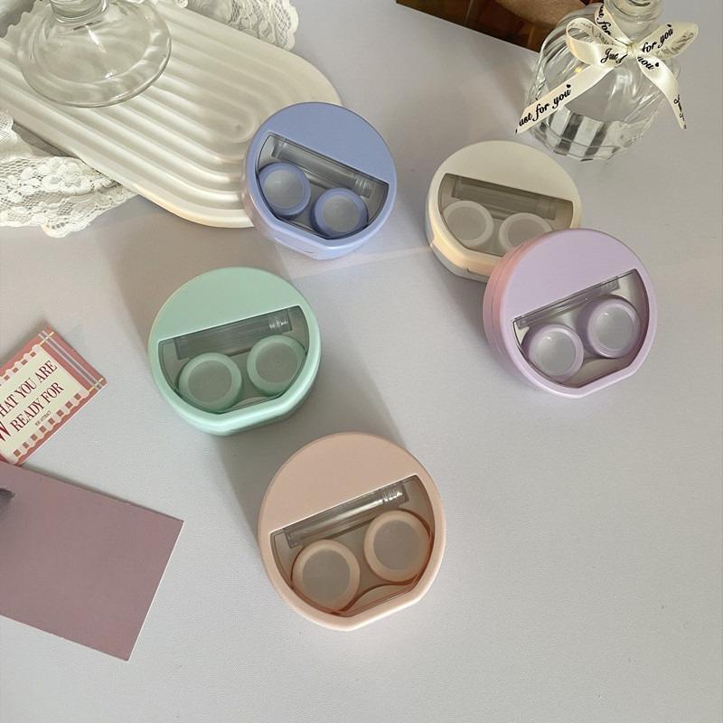 Candy Color Contact Lenses Box Solid Color Portable Contact Lens Case with Tweezer Suction Stick Set for Travel Kit Holder