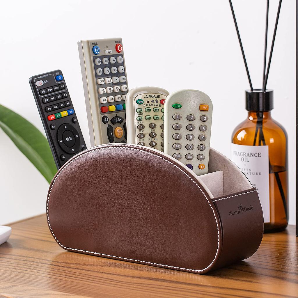 Remote Control Rack with PU 5 and a Remote Control Ideal for Stationery and Desktop Stylish, Waterproof, Multi-functional Leather, Compartments,