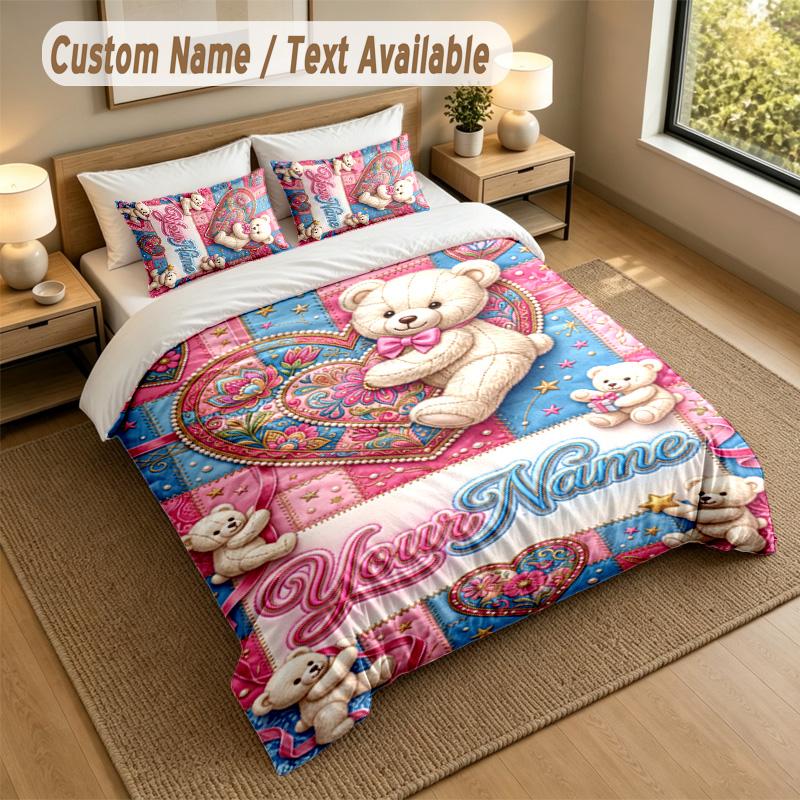 Bear Panda Theme Personalized 3Pcs Bedding Set Custom Text & Name 1 Sheet 2 Pillowcases Household Bedding 1pc