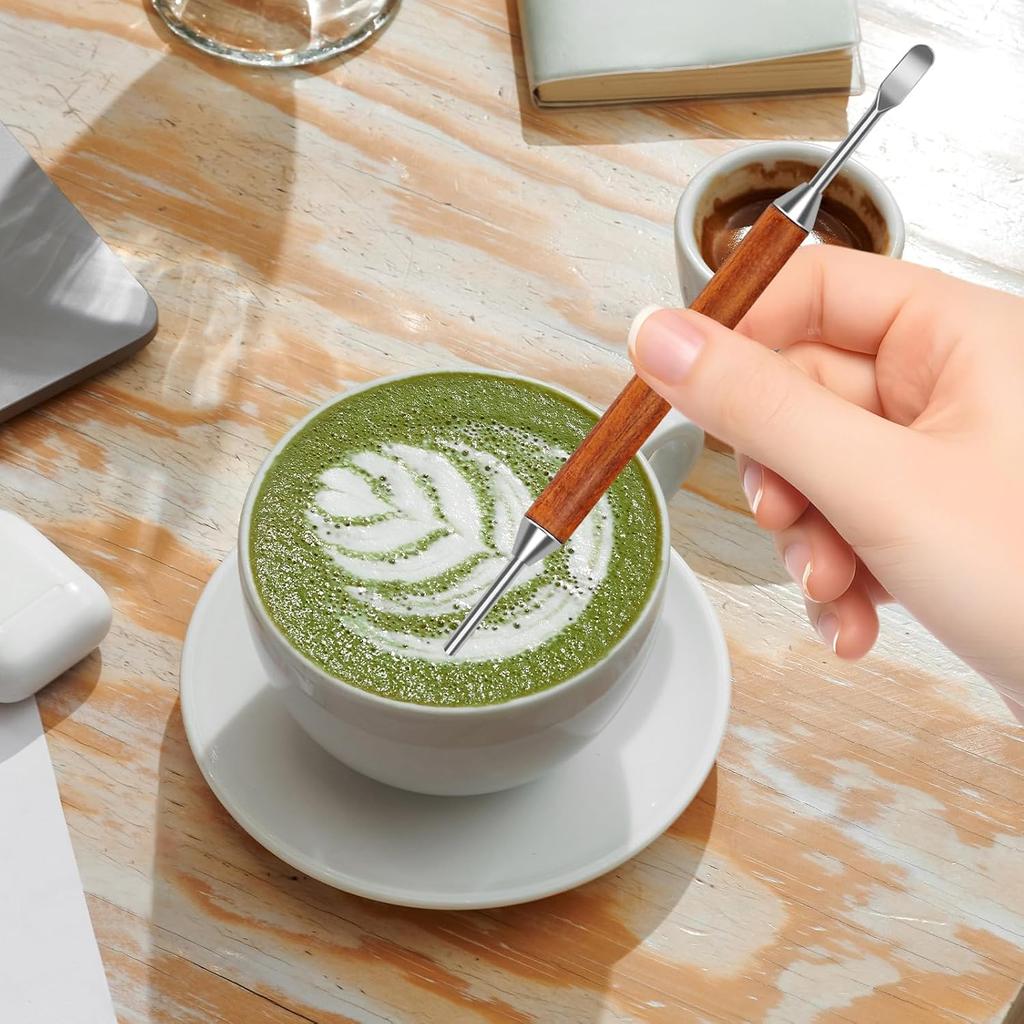 Stainless Steel Coffee Art Pen with Wood Handle Latte Pull Flower Needle