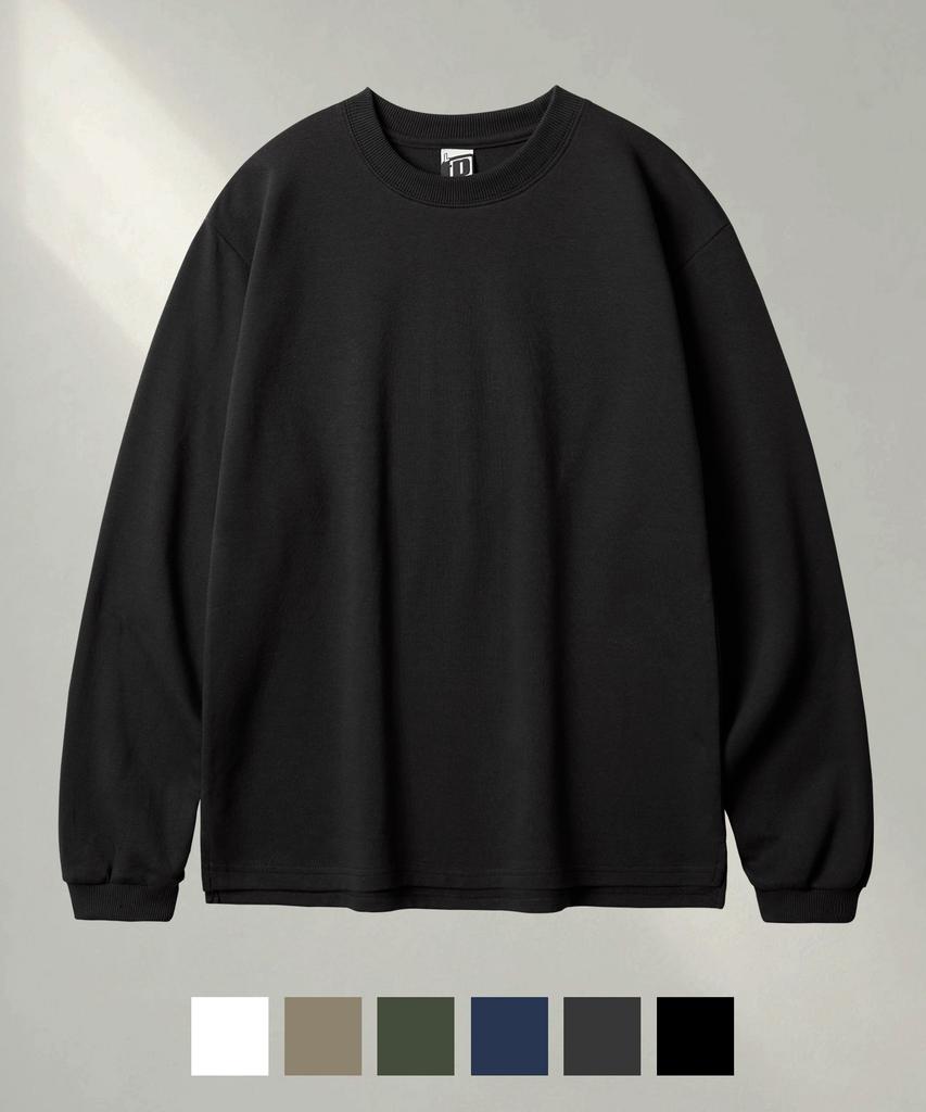 FP142 Regular Double Cotton Plain Long Sleeve T-Shirt Black Sjlt1538
