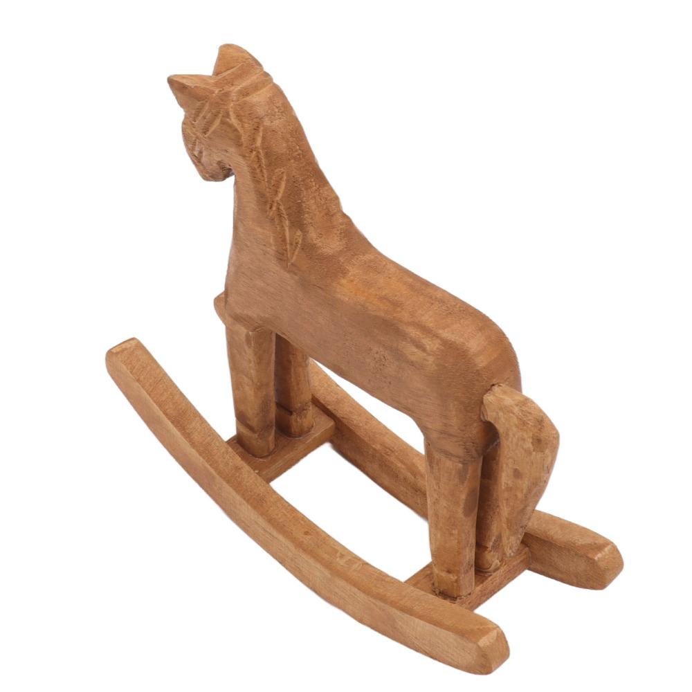 Pine Wooden Rocking Horse Ornament Light Brown Hand Carved Wood Figurine  Bedroom Table Decor
